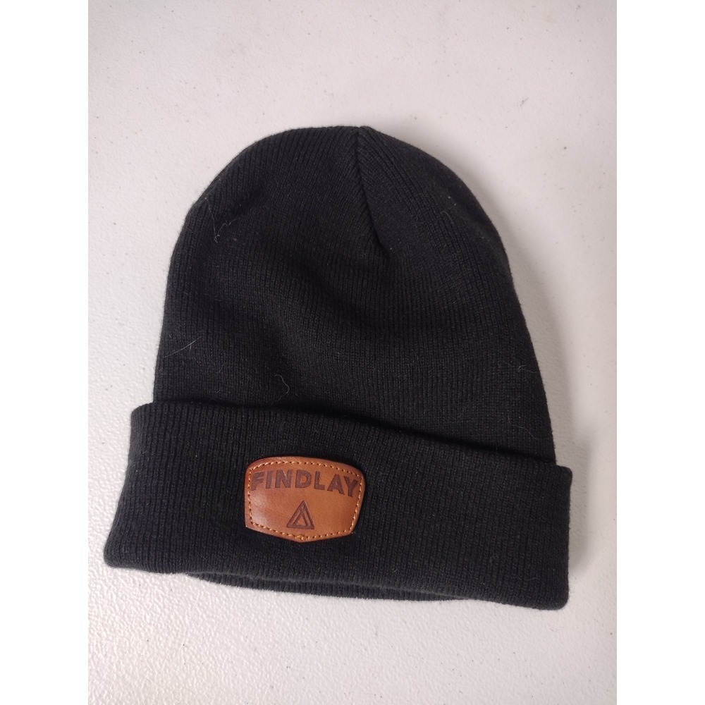 Findlay Black Knit Beanie Hat Richardson R18 Leather Logo Patch Mens One Size‎
